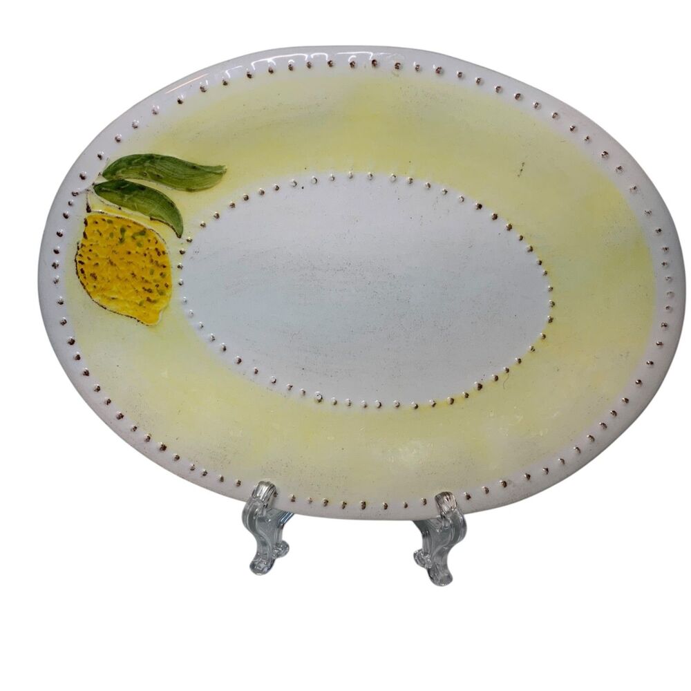 Vintage Crate and Barrel Lemon Oval Appetizer Plate Made in Italy 9.5x7"
